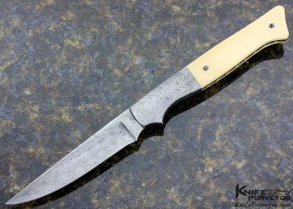 Jerry Rados Custom Knife Mammoth & Sole Authorship "Turkish Twist" Damascus Bird & Trout Knife with Bob Schrap Sheath