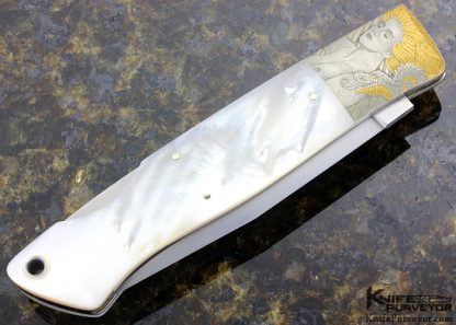 Martin Butler Engraved Jess Horn Custom Knife Mother of Pearl Lockback - Image 4