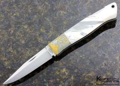 Martin Butler Engraved Jess Horn Custom Knife Mother of Pearl Lockback