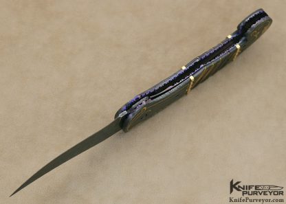 Jim Minnick Custom Knife Jerry Rados Turkish Twist Damascus With 24Kt Gold Inlays & Black Lip Tahitian Pearl Shell Automatic Linerlock - Image 6