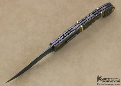 Jim Minnick Custom Knife Jerry Rados Turkish Twist Damascus With 24Kt Gold Inlays & Black Lip Tahitian Pearl Shell Automatic Linerlock - Image 5