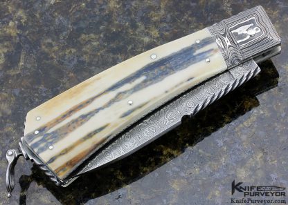 Jim Schmidt Custom Knife SCHMIDT 7/22/85  #70 "PISWHISTLER" Sole Authorship Damascus & Fossilized Walrus Bale Lock Folder - Image 3