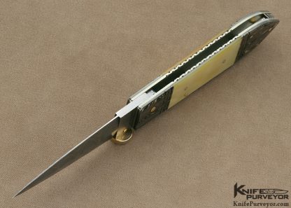 Jim Schmidt Custom Knife Sole Authorship Damascus & South Sea Gold Lip Pearl Shell Lockback Dagger "Hummingbird" #009 made in 1995 - Image 5