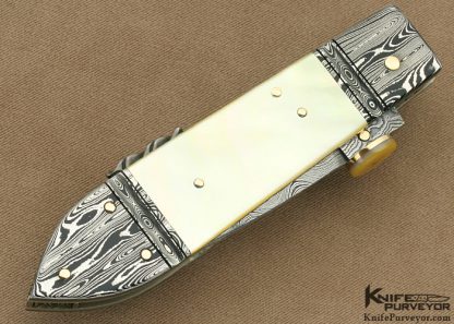 Jim Schmidt Custom Knife Sole Authorship Damascus & South Sea Gold Lip Pearl Shell Lockback Dagger "Hummingbird" #009 made in 1995 - Image 3