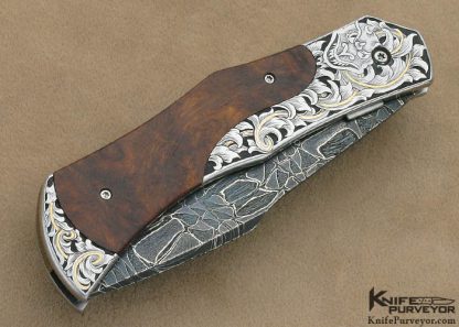 Jody Muller Custom Knives Sole Authorship Engraved Desert Ironwood & Damascus Linerlock - Image 4