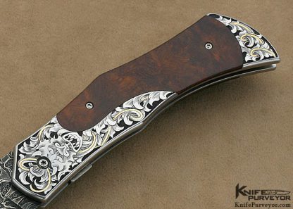 Jody Muller Custom Knives Sole Authorship Engraved Desert Ironwood & Damascus Linerlock - Image 3