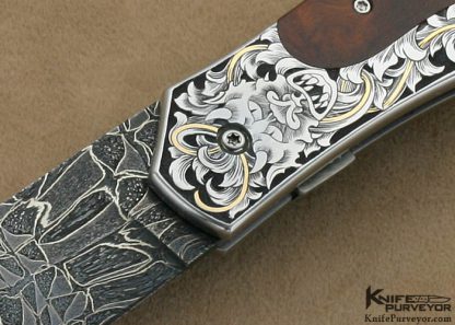 Jody Muller Custom Knives Sole Authorship Engraved Desert Ironwood & Damascus Linerlock - Image 2