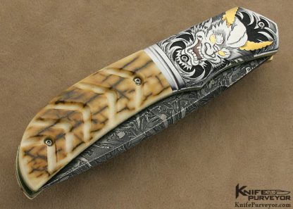 Jody Muller Custom Knife Sole Authorship Damascus and Engraved Linerlock - Image 4