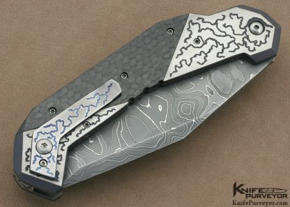 Jody Muller Custom Knife Sole Authorship Damascus & Engraved Carbon Fiber & Titanium "Extreme Tactical" Linerlock - Image 3