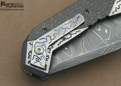 Jody Muller Custom Knife Sole Authorship Damascus & Engraved Carbon Fiber & Titanium "Extreme Tactical" Linerlock - Image 7