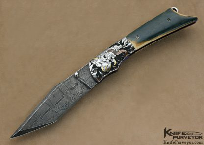 Jody Muller Custom Knife Sole Authorship Engraved Damascus & Mammoth Ivory Linerlock