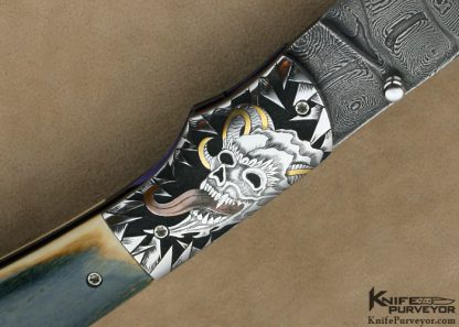 Jody Muller Custom Knife Sole Authorship Engraved Damascus & Mammoth Ivory Linerlock - Image 2