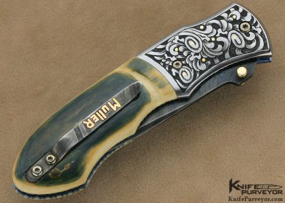 Jody Muller Custom Knife Sole Authorship Engraved & Damascus with 18Kt Gold Inlays Linerlock - Image 3