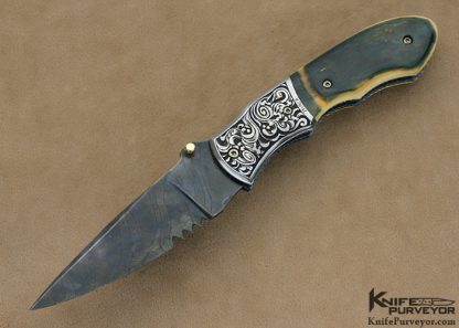 Jody Muller Custom Knife Sole Authorship Engraved & Damascus with 18Kt Gold Inlays Linerlock