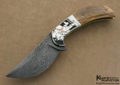 Jody Muller Custom Knife Sole Authorship Damascus Engraved "Sumo" IKBS Flipper Linerlock