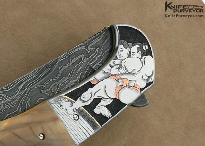 Jody Muller Custom Knife Sole Authorship Damascus Engraved "Sumo" IKBS Flipper Linerlock - Image 4