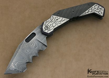 Jody Muller Custom Knife Sole Authorship Damascus & Engraved Carbon Fiber & Titanium "Extreme Tactical" Linerlock