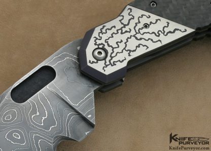 Jody Muller Custom Knife Sole Authorship Damascus & Engraved Carbon Fiber & Titanium "Extreme Tactical" Linerlock - Image 2