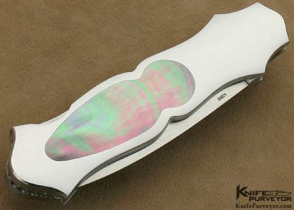 Joe Kious Custom Knife Black Lip Tahitian Pearl Shell Interframe "Tulip" Lockback Dagger - Image 2