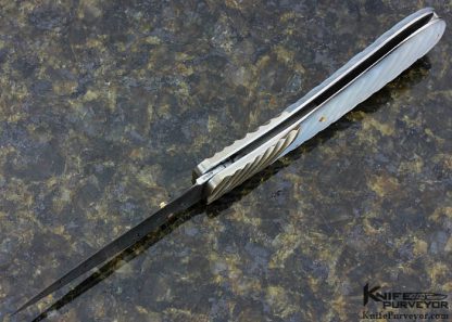 Joe Kious Custom Knife Damascus, Fluted Pearl & Mokume Lockback - Image 4