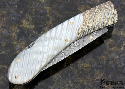 Joe Kious Custom Knife Damascus, Fluted Pearl & Mokume Lockback - Image 3