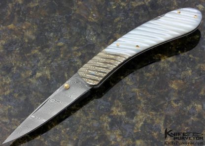 Joe Kious Custom Knife Damascus, Fluted Pearl & Mokume Lockback