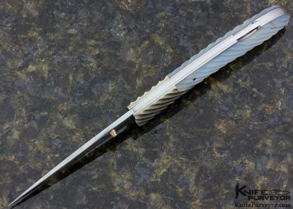 Joe Kious Custom Knife Damascus, Fluted Pearl & Mokume Lockback - Image 6