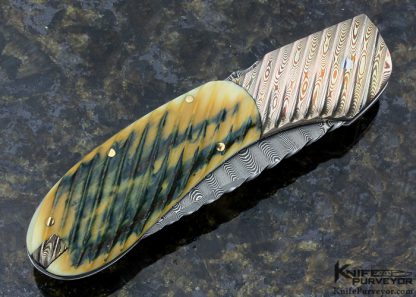 Joe Kious Custom Knife Mike Norris Damascus, Fluted , Pendray Mokume Mike Norris Stainless Damascus Blade & 14kt Gold Toothpick and Pins - Image 2