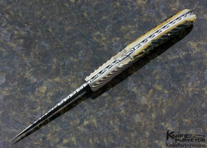 Joe Kious Custom Knife Mike Norris Damascus, Fluted , Pendray Mokume Mike Norris Stainless Damascus Blade & 14kt Gold Toothpick and Pins - Image 4