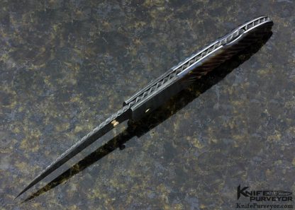 Joe Kious Custom Knife Damascus and Fluted Blacklip Pearl Lockback - Image 4