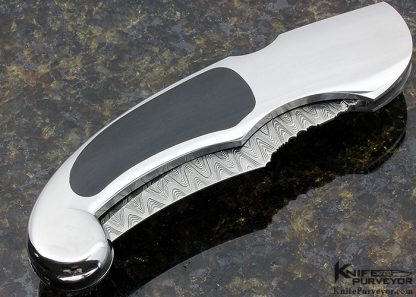 Joe Kious Custom Knife Edwards Black Jade & Mike Norris Stainless Damascus Persian Lockback Automatic - Image 3