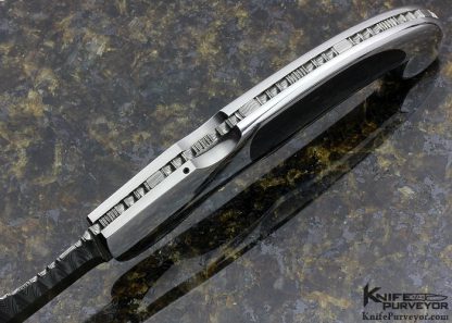 Joe Kious Custom Knife Edwards Black Jade & Mike Norris Stainless Damascus Persian Lockback Automatic - Image 2