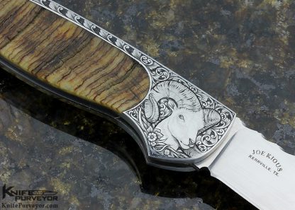 Joe Kious Custom Knife Rams Horn "M" Signed Engraved Lockback - Image 4