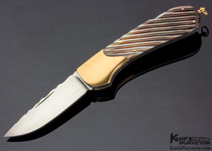 Joe Kious Custom Knife Fluted Blacklip Pearl Lockback with Rose Gold Bolsters and Pins