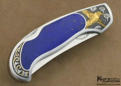 Joe Kious Custom Knife Lapis Lazuli Interframe Lockback Engraved by Christy George - Image 3