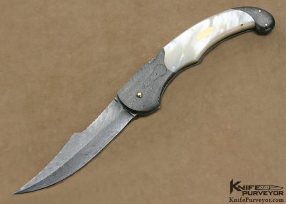 Joe Kious Custom Knife Jerry Rados "Turkish Twist" Damascus and Mother of Pearl Shell Button Release Auto