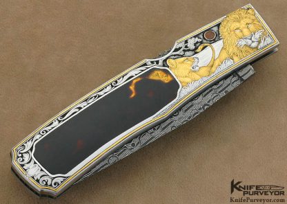 Joe Kious Custom Knife Exotic Material Interframe Automatic Engraved by Jon Robyn Lockback Automatic - Image 3