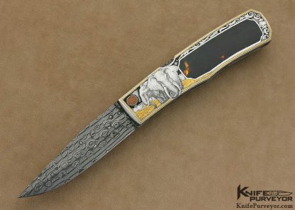 Joe Kious Custom Knife Exotic Material Interframe Automatic Engraved by Jon Robyn Lockback Automatic