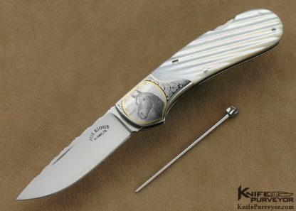 Joe Kious Custom Knife Robert Swartley Engraved Fluted Mother of Pearl Shell Lockback with Toothpick