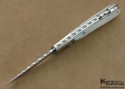 Joe Kious Custom Knife Robert Swartley Engraved Fluted Mother of Pearl Shell Lockback with Toothpick - Image 5