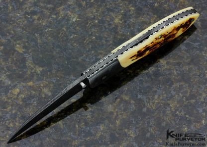 Joel Chamblin Custom Knife Mammoth and Ladder Pattern Damascus Midlock - Image 4