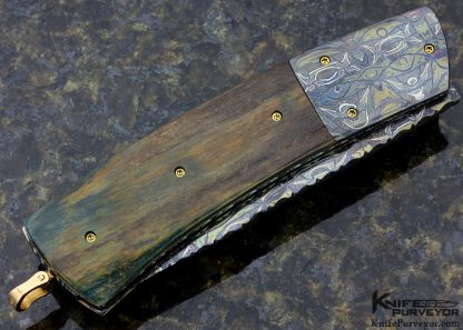 Johan Gustafasson Custom Knife Blued Sole Authorship Mosaic Damascus Automatic Button Lock - Image 3