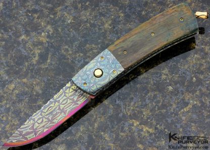 Johan Gustafasson Custom Knife Blued Sole Authorship Mosaic Damascus Automatic Button Lock