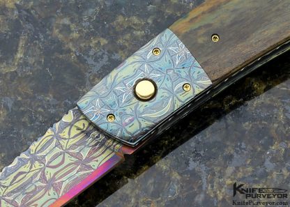 Johan Gustafasson Custom Knife Blued Sole Authorship Mosaic Damascus Automatic Button Lock - Image 2