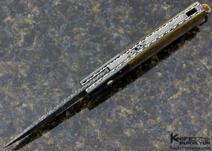 Johan Gustafasson Custom Knife Blued Sole Authorship Mosaic Damascus Automatic Button Lock - Image 4