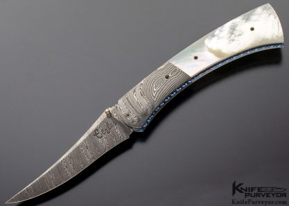 John Etzler Custom Knife Pearl and Damascus Linerlock 12255