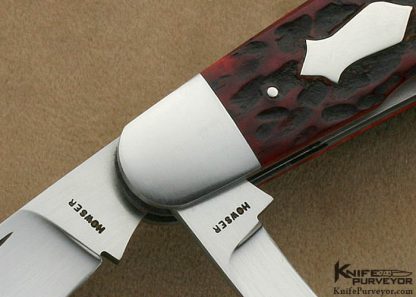 John Howser Custom Knife Red Jigged Bone Double Bladed Slip Joint - Image 2