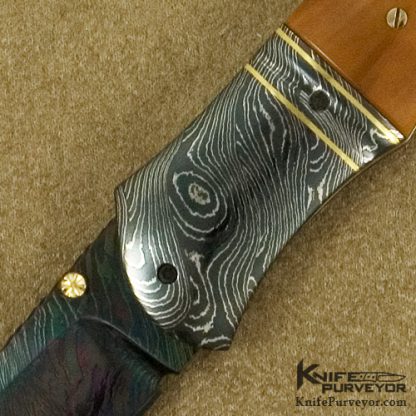 John W. Smith Custom Knife Fossilized Walrus Ivory and Sole Authorship Damascus Double Bolstered Linerlock - Image 2