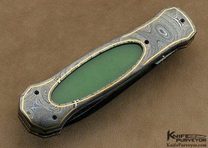 John W. Smith Custom Knife Sole Authorship Damascus & Green Apple Jade Linerlock Dagger - Image 3