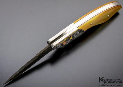 Jot Sing Khalsa Custom Knife South Sea GoldLip Auto Button Lock Engraved Julie Warenski - Image 9